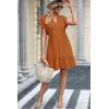 imageDokotoo Womens Summer Dresses 2025 Short Sleeve V Neck Empire Waist Drawstring Casual Ruffle ALine Swing Mini Babydoll DressOrange