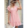 imageDokotoo Womens Summer Dresses 2025 Short Sleeve V Neck Empire Waist Drawstring Casual Ruffle ALine Swing Mini Babydoll DressPink