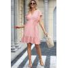 imageDokotoo Womens Summer Dresses 2025 Short Sleeve V Neck Empire Waist Drawstring Casual Ruffle ALine Swing Mini Babydoll DressPink