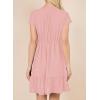 imageDokotoo Womens Summer Dresses 2025 Short Sleeve V Neck Empire Waist Drawstring Casual Ruffle ALine Swing Mini Babydoll DressPink
