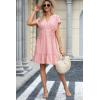 imageDokotoo Womens Summer Dresses 2025 Short Sleeve V Neck Empire Waist Drawstring Casual Ruffle ALine Swing Mini Babydoll DressPink