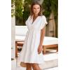 imageDokotoo Womens Summer Dresses 2025 Short Sleeve V Neck Empire Waist Drawstring Casual Ruffle ALine Swing Mini Babydoll DressWhite