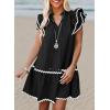 imageDokotoo Womens Summer Dresses 2025 VNeck Drawstring Ruffle Cap Short Sleeve Side Pockets Mini Dress SundressBlack With White Lace