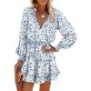 imageDokotoo Fall Dresses for Women 2025 Boho Floral Drawstring V Neck Smocked Long Sleeve Ruffle Tiered Chiffon Mini DressZ Print Floral 1