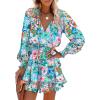 imageDokotoo Fall Dresses for Women 2025 Boho Floral Drawstring V Neck Smocked Long Sleeve Ruffle Tiered Chiffon Mini DressZ Print Floral 4