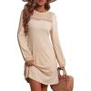 imageDokotoo Fall Dresses for Women 2025 Crew Neck Long Sleeve A Line Shift Dress Solid Color Loose Fit Mini DressApricot