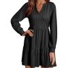 imageDokotoo Fall Dresses for Women 2025 Long Sleeve V Neck Textured Casual Lightweight Tiered Ruffle ALine Mini Babydoll DressBlack
