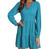 imageDokotoo Fall Dresses for Women 2025 Long Sleeve V Neck Textured Casual Lightweight Tiered Ruffle ALine Mini Babydoll DressBlue