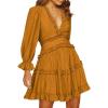 imageDokotoo Womens 2025 Summer Spring Deep V Neck Ruffle Long Sleeve Open Back Flowy Mini DressSolid Orange
