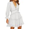 imageDokotoo Womens 2025 Summer Spring Deep V Neck Ruffle Long Sleeve Open Back Flowy Mini DressSolid White