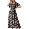 imageDokotoo Womens Dresses 2025 Square Neck Tie Backless Summer Dresses Cap Sleeve Floral Buttoned Empire Waist Maxi DressBlack