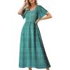 imageDokotoo Womens Dresses 2025 Square Neck Tie Backless Summer Dresses Cap Sleeve Floral Buttoned Empire Waist Maxi DressDark Green