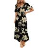 imageDokotoo Womens Dresses V Neck Empire Waist Dress Summer Spring Short Sleeve Elegant Flowy Long Floral Maxi DressBlack