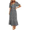 imageDokotoo Womens Dresses V Neck Empire Waist Dress Summer Spring Short Sleeve Elegant Flowy Long Floral Maxi DressBlack Floral