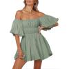 imageDokotoo Womens Off The Shoulder Summer Dresses 2025 Short Lantern Sleeve Ruffle Elastic Waist ALine Casual Mini DressB Grey