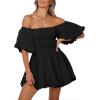 imageDokotoo Womens Off The Shoulder Summer Dresses 2025 Short Lantern Sleeve Ruffle Elastic Waist ALine Casual Mini DressC Black