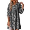 imageDokotoo Womens Summer Dresses 2025 Boho Floral Drawstring V Neck Chiffon Lantern Sleeve Beach Vacation Mini Dress SundressBlack