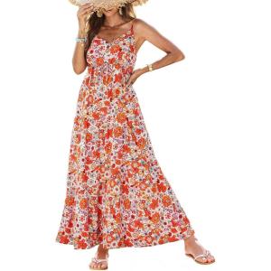 imageDokotoo Summer Dress Casual Womens Boho Dress Sleeveless Printed Long Tiered Maxi Dress Beach Dress 2025Orange