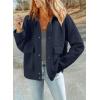 imageDokotoo Jackets for Women Casual Long Sleeve Collared Jacquard Coats Trendy Button Down Shacket Jacket with PocketsBlue