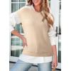 imageDokotoo Sweater Vest Women Casual Crewneck Sleeveless Sweaters for Women Solid Loose Cable Knit Tank TopsBeige