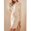 imageDokotoo Womens 2025 Fall Sweater Dress Crewneck Long Sleeve Empire Waist Ribbed Knit Mini Dress with BeltApricot