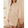 imageDokotoo Womens 2025 Fall Sweater Dress Crewneck Long Sleeve Empire Waist Ribbed Knit Mini Dress with BeltApricot