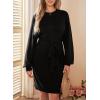 imageDokotoo Womens 2025 Fall Sweater Dress Crewneck Long Sleeve Empire Waist Ribbed Knit Mini Dress with BeltBlack