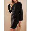 imageDokotoo Womens 2025 Fall Sweater Dress Crewneck Long Sleeve Empire Waist Ribbed Knit Mini Dress with BeltBlack