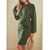 imageDokotoo Womens 2025 Fall Sweater Dress Crewneck Long Sleeve Empire Waist Ribbed Knit Mini Dress with BeltGreen