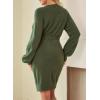 imageDokotoo Womens 2025 Fall Sweater Dress Crewneck Long Sleeve Empire Waist Ribbed Knit Mini Dress with BeltGreen
