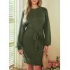 imageDokotoo Womens 2025 Fall Sweater Dress Crewneck Long Sleeve Empire Waist Ribbed Knit Mini Dress with BeltGreen