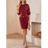 imageDokotoo Womens 2025 Fall Sweater Dress Crewneck Long Sleeve Empire Waist Ribbed Knit Mini Dress with BeltRed