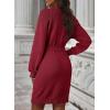imageDokotoo Womens 2025 Fall Sweater Dress Crewneck Long Sleeve Empire Waist Ribbed Knit Mini Dress with BeltRed