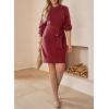 imageDokotoo Womens 2025 Fall Sweater Dress Crewneck Long Sleeve Empire Waist Ribbed Knit Mini Dress with BeltRed