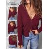 imageDokotoo Womens Cardigan Wool Blend Long Sleeve Button Down Sweaters for Women Casual Hollow Out Knit TopsRed