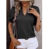 imageDokotoo Womens Summer Short Puff Sleeves Blouses Shirts V Neck Cute Solid Knit Textured Casual Regular Fit TopsBlack
