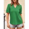 imageDokotoo Womens Summer Short Puff Sleeves Blouses Shirts V Neck Cute Solid Knit Textured Casual Regular Fit TopsBright Green