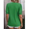 imageDokotoo Womens Summer Short Puff Sleeves Blouses Shirts V Neck Cute Solid Knit Textured Casual Regular Fit TopsBright Green