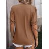 imageDokotoo Womens Summer Short Puff Sleeves Blouses Shirts V Neck Cute Solid Knit Textured Casual Regular Fit TopsChestnut