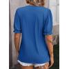 imageDokotoo Womens Summer Short Puff Sleeves Blouses Shirts V Neck Cute Solid Knit Textured Casual Regular Fit TopsDark Blue