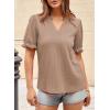 imageDokotoo Womens Summer Short Puff Sleeves Blouses Shirts V Neck Cute Solid Knit Textured Casual Regular Fit TopsLight French Beige