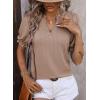 imageDokotoo Womens Summer Short Puff Sleeves Blouses Shirts V Neck Cute Solid Knit Textured Casual Regular Fit TopsLight French Beige