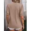 imageDokotoo Womens Summer Short Puff Sleeves Blouses Shirts V Neck Cute Solid Knit Textured Casual Regular Fit TopsLight French Beige