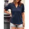 imageDokotoo Womens Summer Short Puff Sleeves Blouses Shirts V Neck Cute Solid Knit Textured Casual Regular Fit TopsNavy Blue
