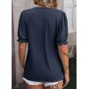 imageDokotoo Womens Summer Short Puff Sleeves Blouses Shirts V Neck Cute Solid Knit Textured Casual Regular Fit TopsNavy Blue