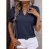 imageDokotoo Womens Summer Short Puff Sleeves Blouses Shirts V Neck Cute Solid Knit Textured Casual Regular Fit TopsNavy Blue