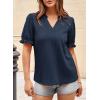 imageDokotoo Womens Summer Short Puff Sleeves Blouses Shirts V Neck Cute Solid Knit Textured Casual Regular Fit TopsNavy Blue