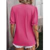 imageDokotoo Womens Summer Short Puff Sleeves Blouses Shirts V Neck Cute Solid Knit Textured Casual Regular Fit TopsStrawberry Pink