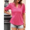imageDokotoo Womens Summer Short Puff Sleeves Blouses Shirts V Neck Cute Solid Knit Textured Casual Regular Fit TopsStrawberry Pink