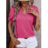 imageDokotoo Womens Summer Short Puff Sleeves Blouses Shirts V Neck Cute Solid Knit Textured Casual Regular Fit TopsStrawberry Pink